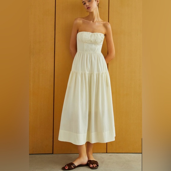 Commense Creamy Zipper Pleated Midi Dress Butter Yellow Size XL (US Size 12) NWT - Picture 2 of 7